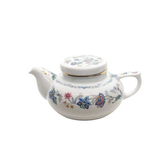 Andrea By Sadek Floral Teapot & Cup Set Porcelain Gold Trim Butterfly Design - Picture 3 of 16